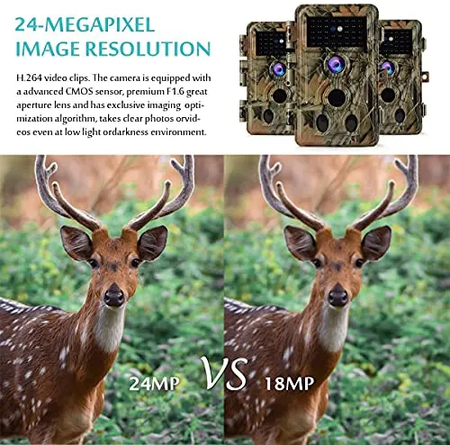 2-Pack No Glow Trail Game Deer Cameras Night Vision 24MP 1296P H.264 Video Motion Activated 0.1S Trigger Time Waterproof for Outdoor Wildlife Hunting and Home Security Surveillance Photo Video Model