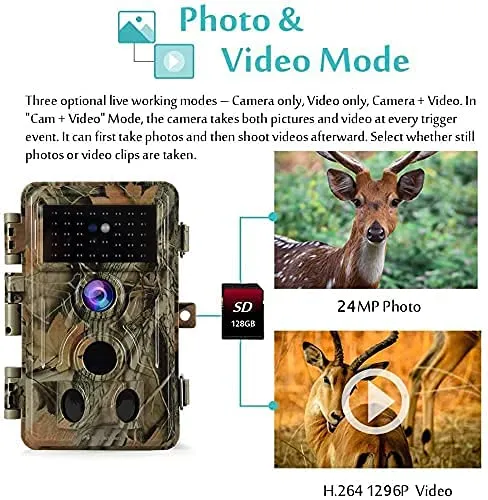 2-Pack No Glow Trail Game Deer Cameras Night Vision 24MP 1296P H.264 Video Motion Activated 0.1S Trigger Time Waterproof for Outdoor Wildlife Hunting and Home Security Surveillance Photo Video Model