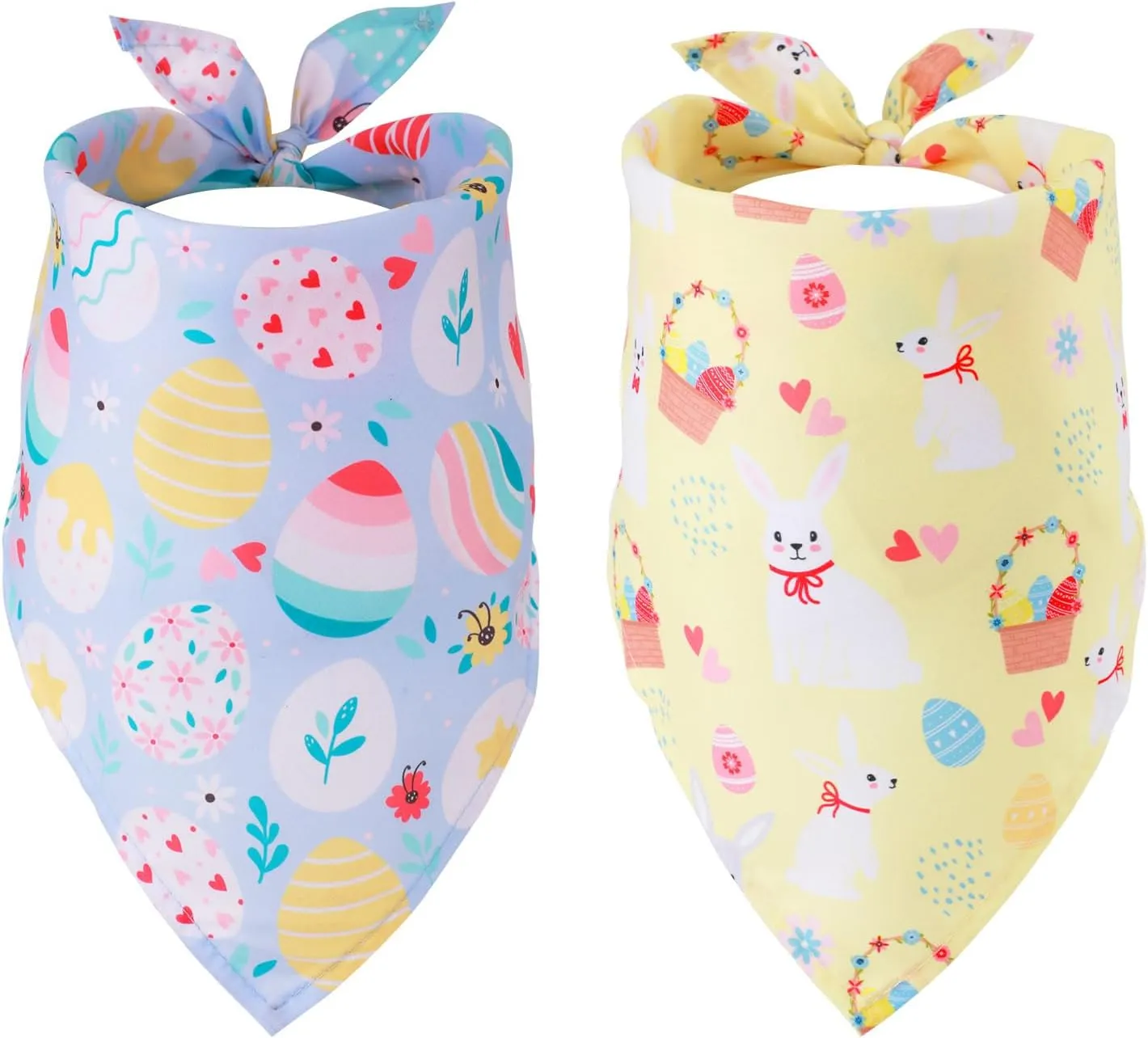 2pcs Easter Dog Bandana, Easter Dog Scarf Colorful Eggs Cute Rabbit Patterns Bunny Pet Bandana Comfortable Soft Fabric Pet Costume Accessories for Small & Medium Dogs Cat Party