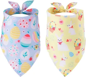 2pcs Easter Dog Bandana, Easter Dog Scarf Colorful Eggs Cute Rabbit Patterns Bunny Pet Bandana Comfortable Soft Fabric Pet Costume Accessories for Small & Medium Dogs Cat Party