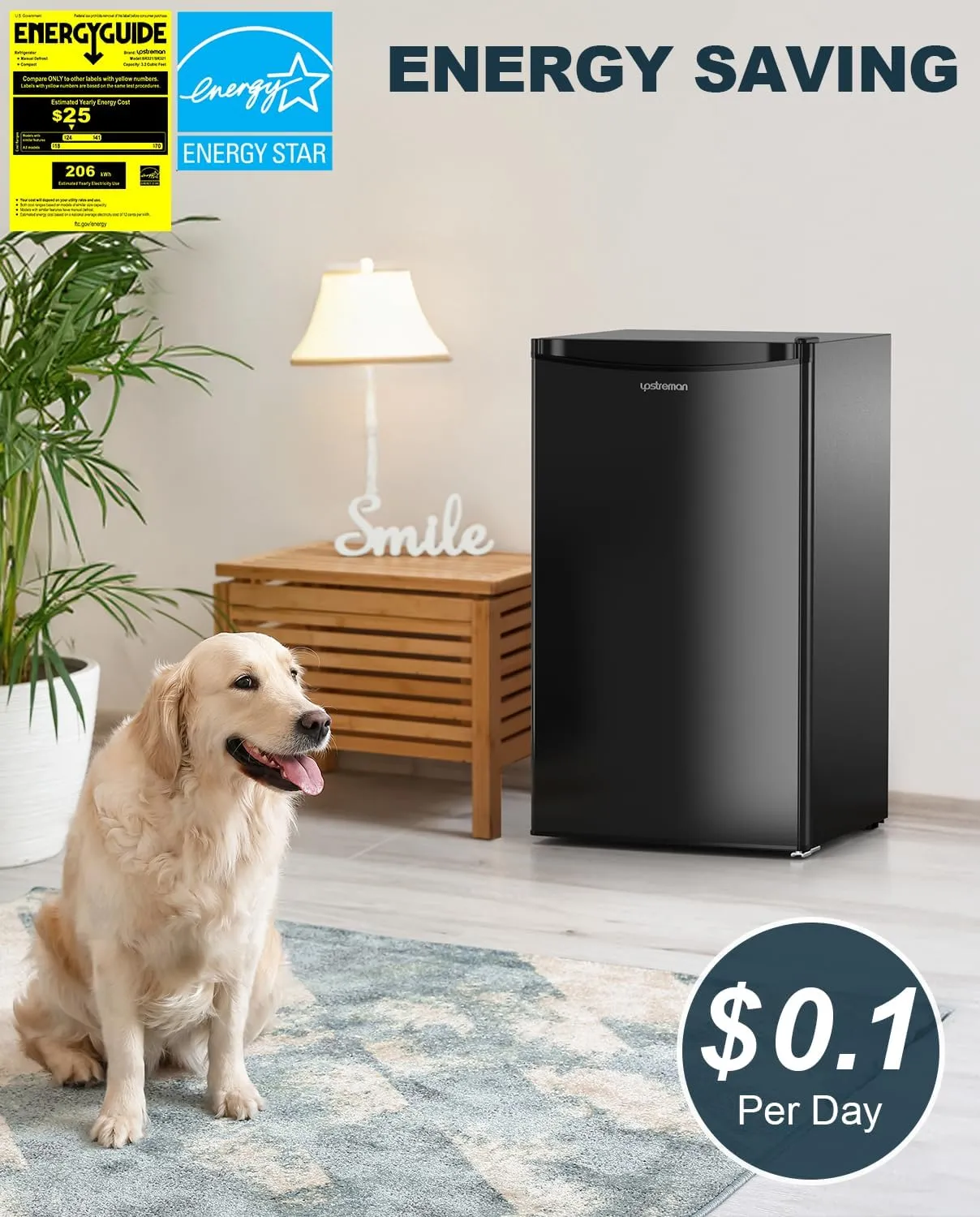 3.2 Cu. Ft. Mini Fridge with Freezer, Adjustable Thermostat, Ideal for Bedroom, Office, Dorm