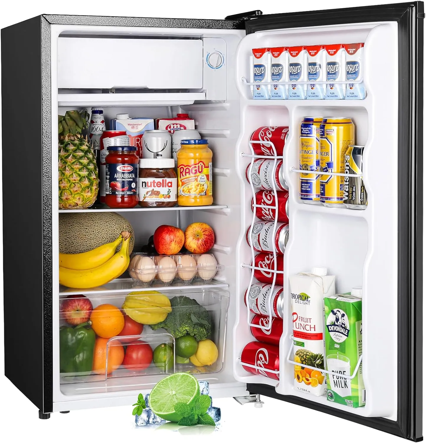 3.2 Cu. Ft. Mini Fridge with Freezer, Adjustable Thermostat, Ideal for Bedroom, Office, Dorm