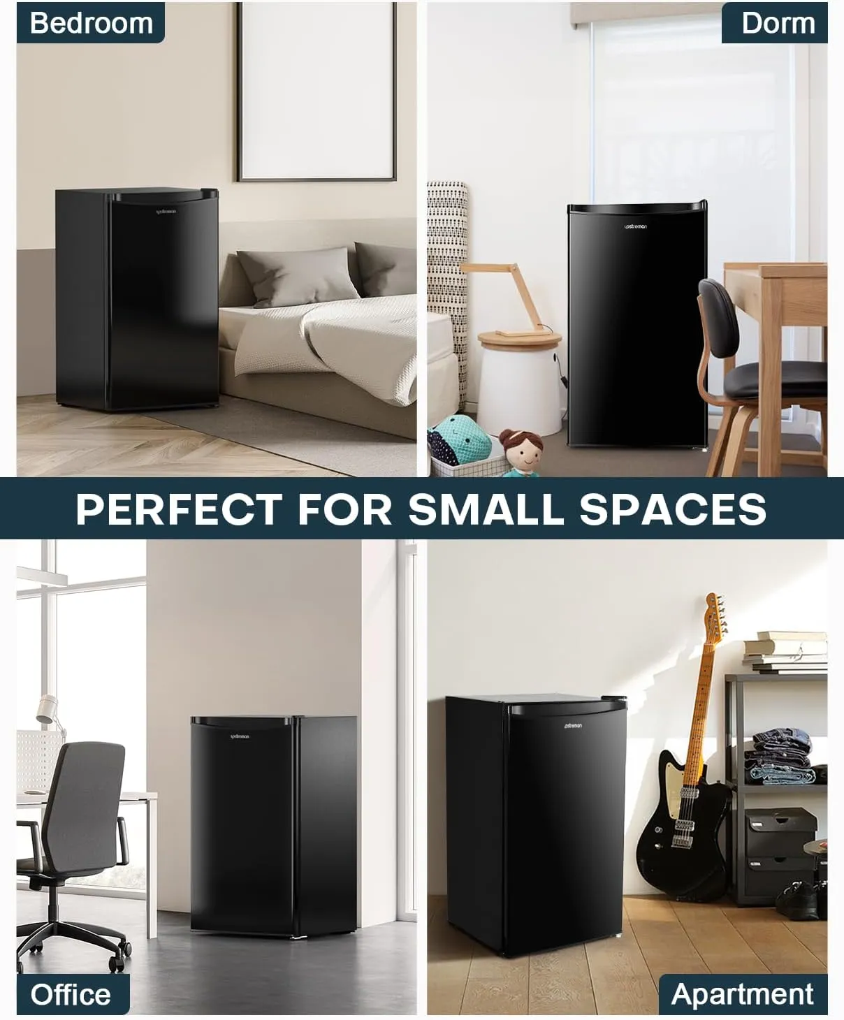 3.2 Cu. Ft. Mini Fridge with Freezer, Adjustable Thermostat, Ideal for Bedroom, Office, Dorm