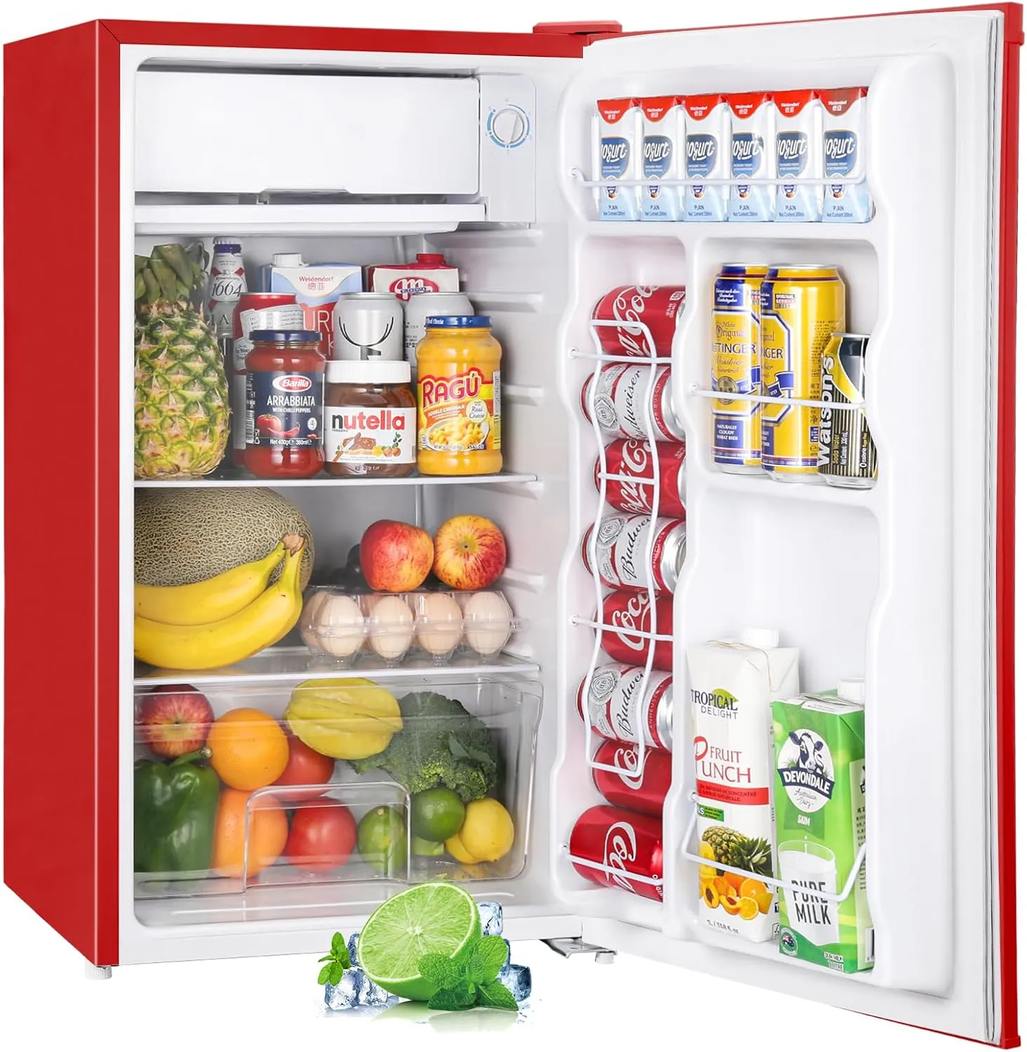 3.2 Cu. Ft. Mini Fridge with Freezer, Adjustable Thermostat, Ideal for Bedroom, Office, Dorm