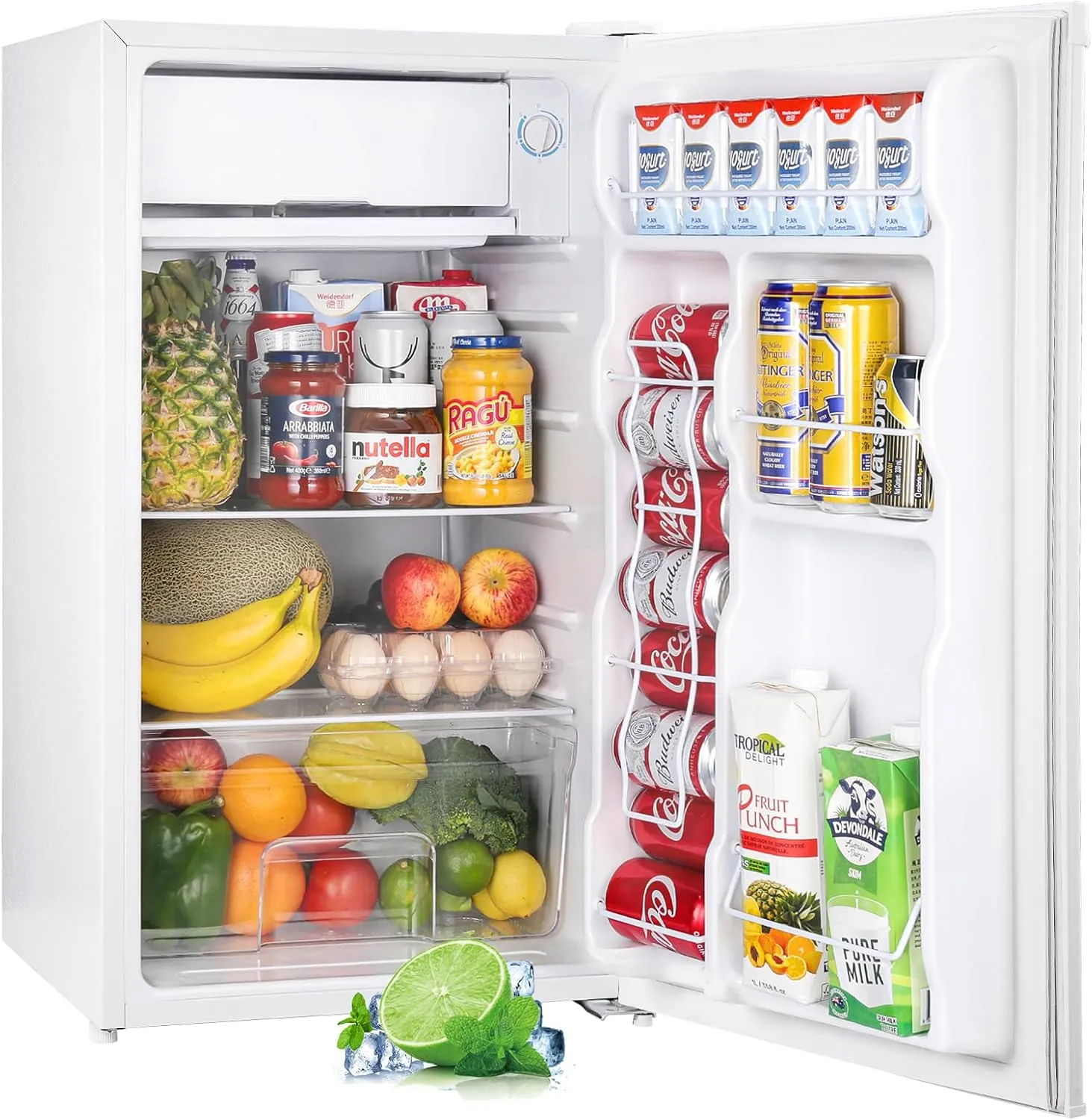 3.2 Cu. Ft. Mini Fridge with Freezer, Adjustable Thermostat, Ideal for Bedroom, Office, Dorm