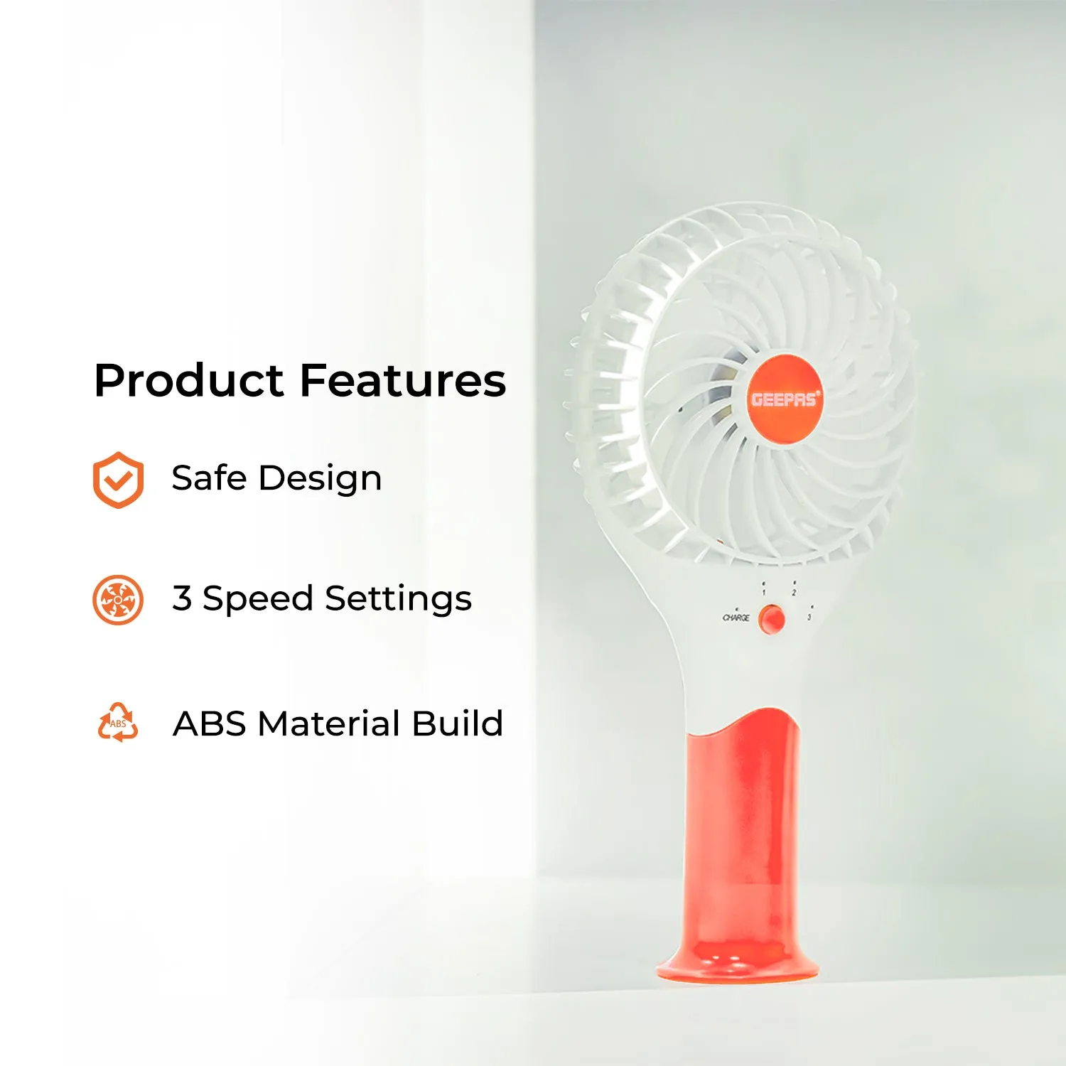 4800mAh Orange Three-Speed Rechargeable Handheld Fan