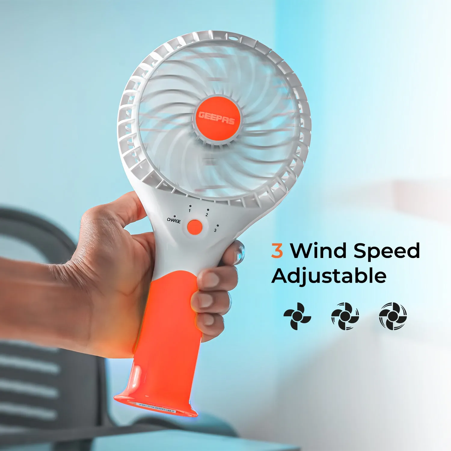 4800mAh Orange Three-Speed Rechargeable Handheld Fan