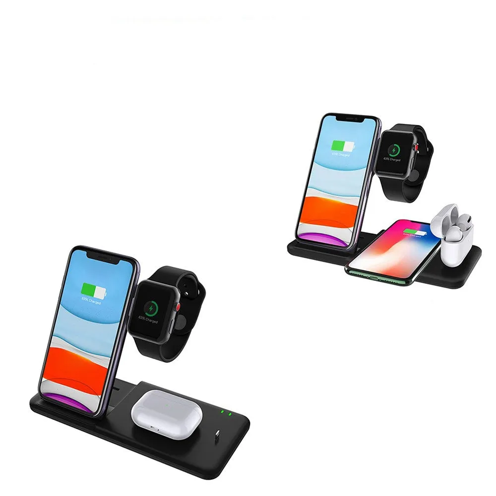 4in1 Apple Watch / Smartphone / AirPods 15W Qi Fast Charging Charger Stand Docking Station Foldable - Black