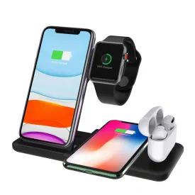 4in1 Apple Watch / Smartphone / AirPods 15W Qi Fast Charging Charger Stand Docking Station Foldable - Black