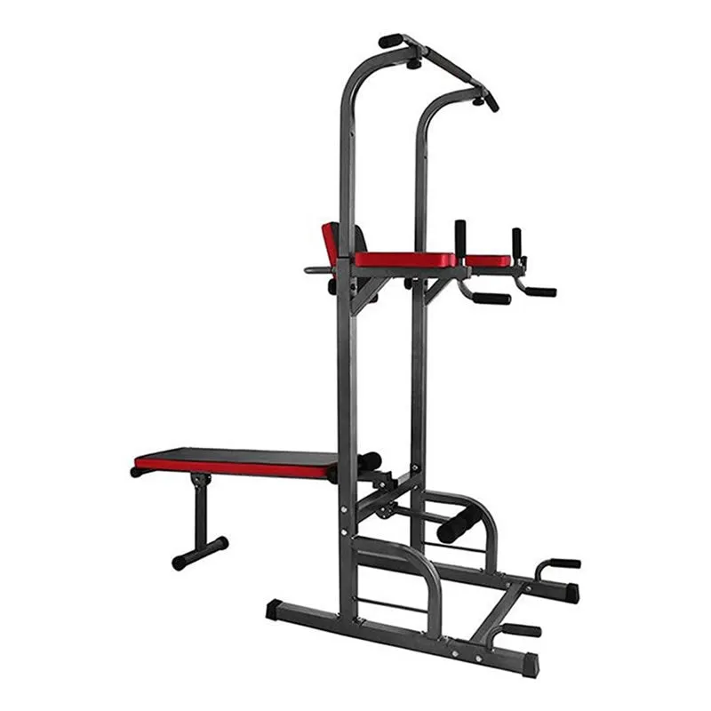 Adjustable All-In-One Pull-Up Bar Tower Dip Station With Foldable Bench Bar E8-6-2