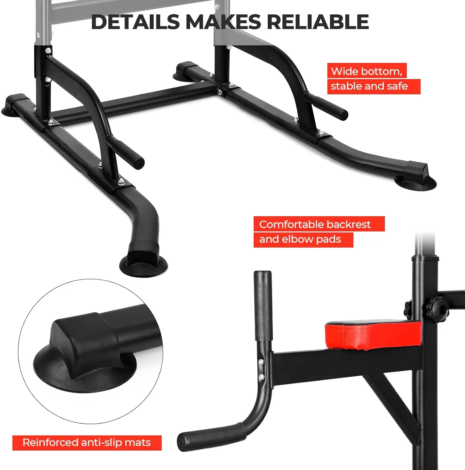 Adjustable All-In-One Pull-Up Bar Tower Dip Station With Foldable Bench Bar E8-6-2