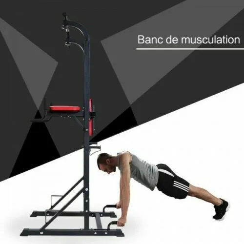 Adjustable All-In-One Pull-Up Bar Tower Dip Station With Foldable Bench Bar E8-6-2