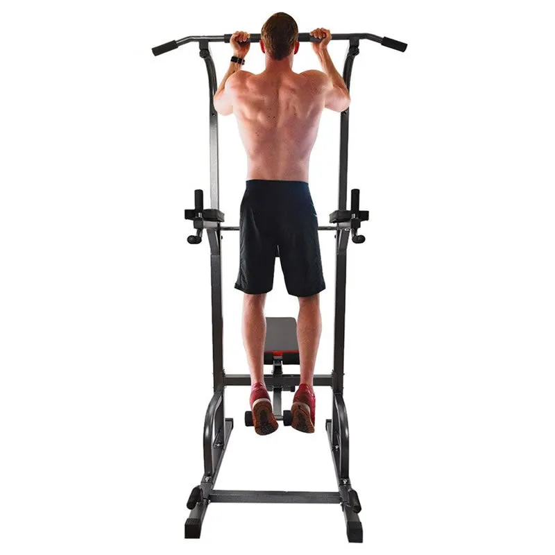 Adjustable All-In-One Pull-Up Bar Tower Dip Station With Foldable Bench Bar E8-6-2