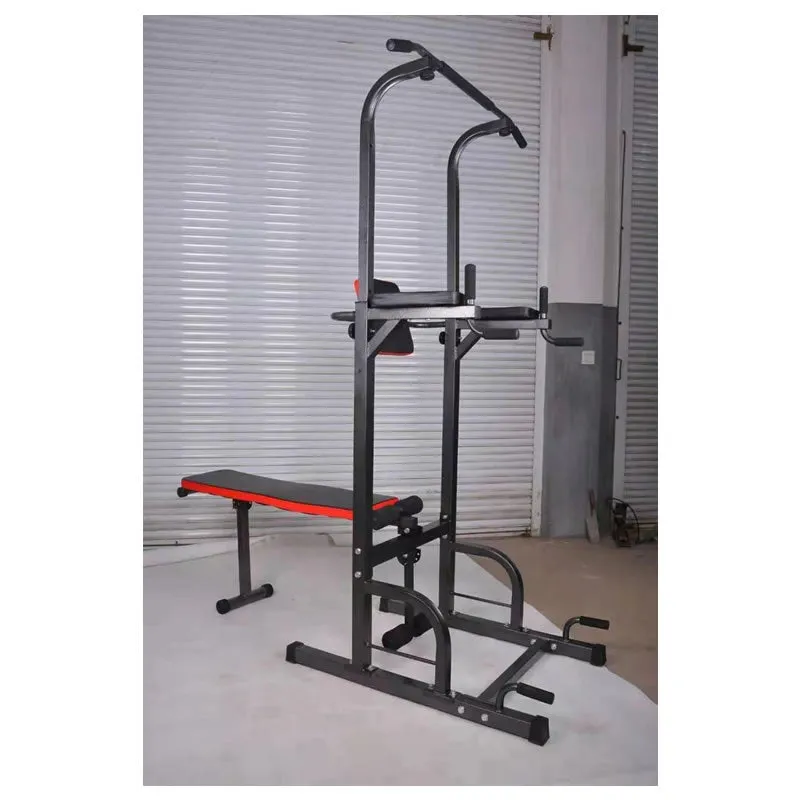 Adjustable All-In-One Pull-Up Bar Tower Dip Station With Foldable Bench Bar E8-6-2