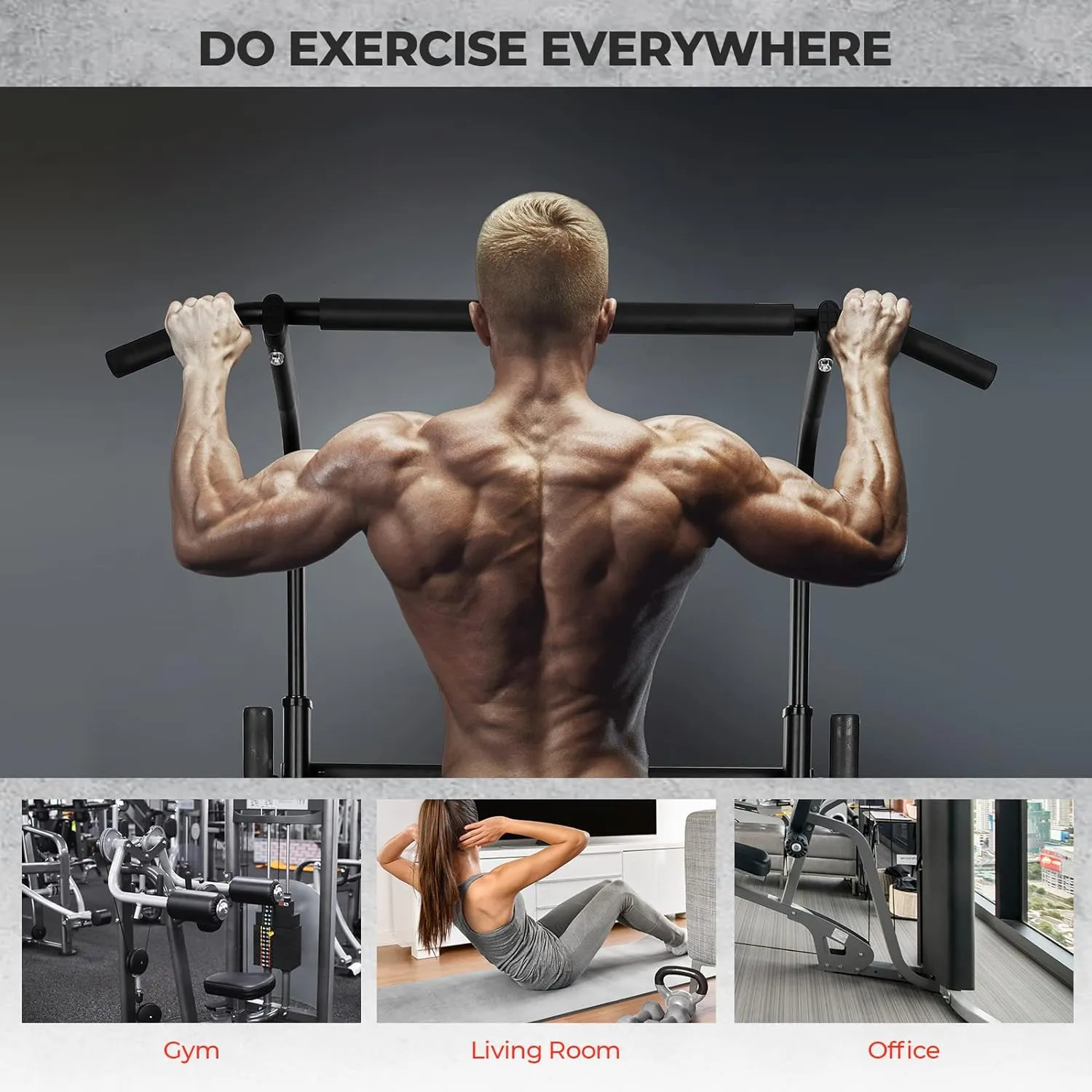 Adjustable All-In-One Pull-Up Bar Tower Dip Station With Foldable Bench Bar E8-6-2