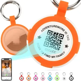 ADVENTUREMORE Airtags Holder with QR Code Smart Pet ID Tag Personalized Dog Tag, Waterproof Dustproof Air Tags Case with Smart ID Tag& Anti-Lost O-Ring for Pet, Bag, Key Orange