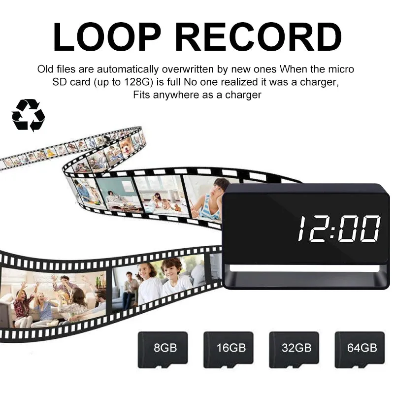Alarm Clock Home Surveillance Security Camera HD Video CCTV