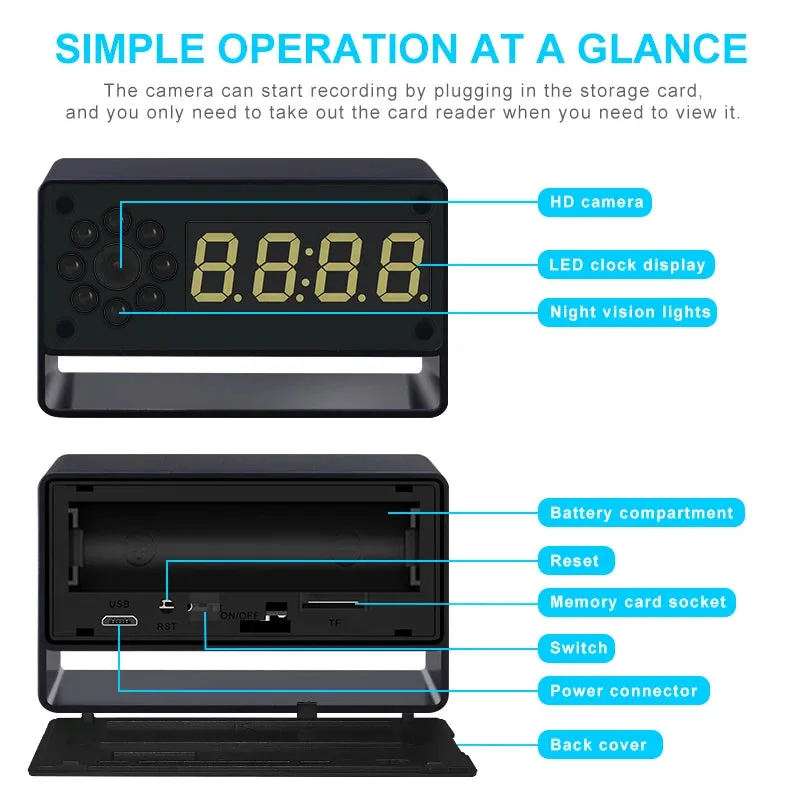 Alarm Clock Home Surveillance Security Camera HD Video CCTV