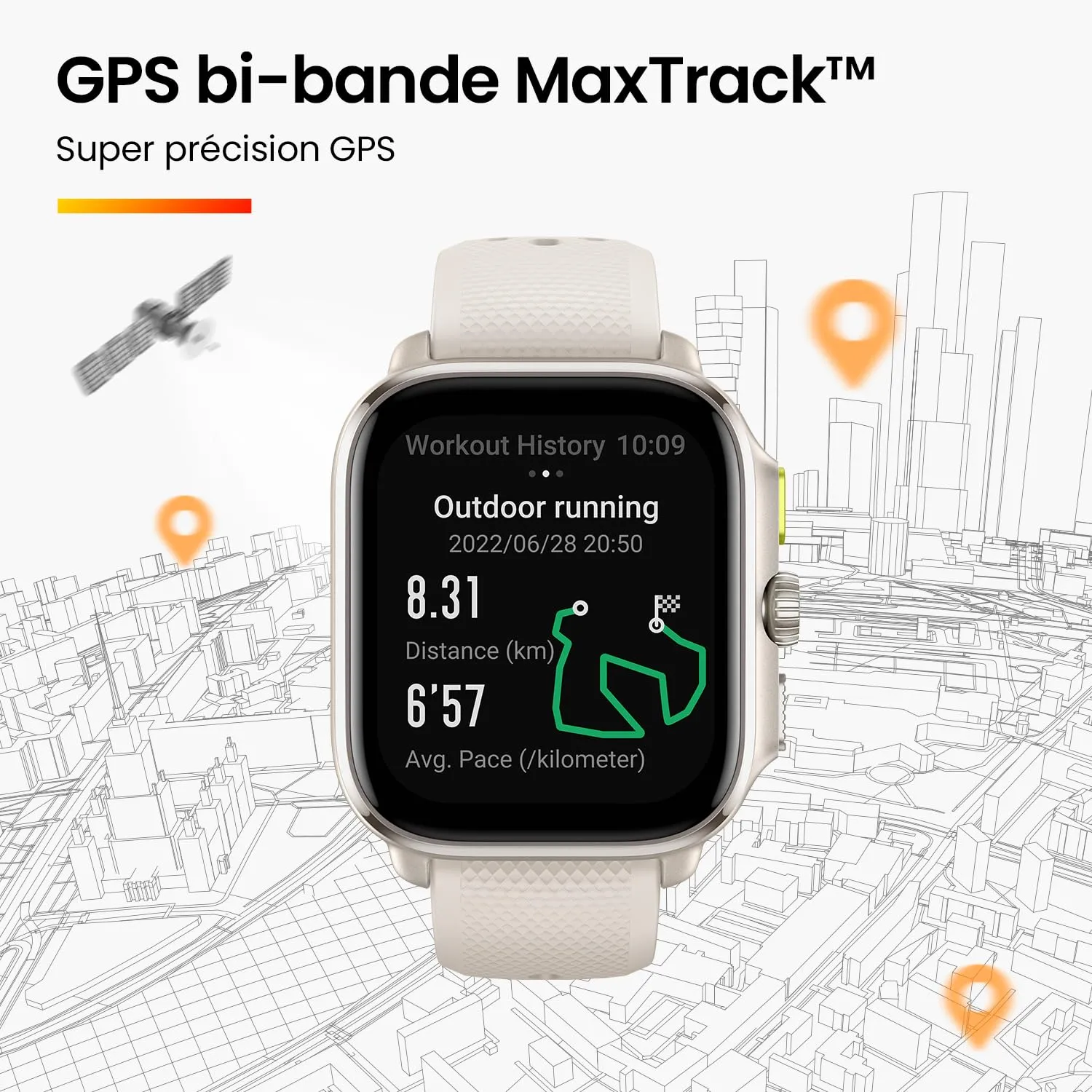 Amazfit Cheetah Lightweight Running Smart Watch with Dual-Band GPS, Route Navigation & Offline Maps, Personalized Training Plans, HR & SpO2, Music, 5 ATM Waterproof (Square) Winner Champagne