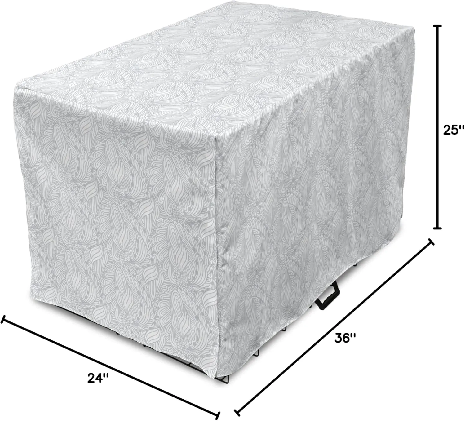 Ambesonne Grey and White Dog Crate Cover, Doodle Style Botanical Leaves Pattern Shabby Ornamental, Easy to Use Pet Kennel Cover for Medium Large Dogs, 36 Inch, Pale Blue Grey and White