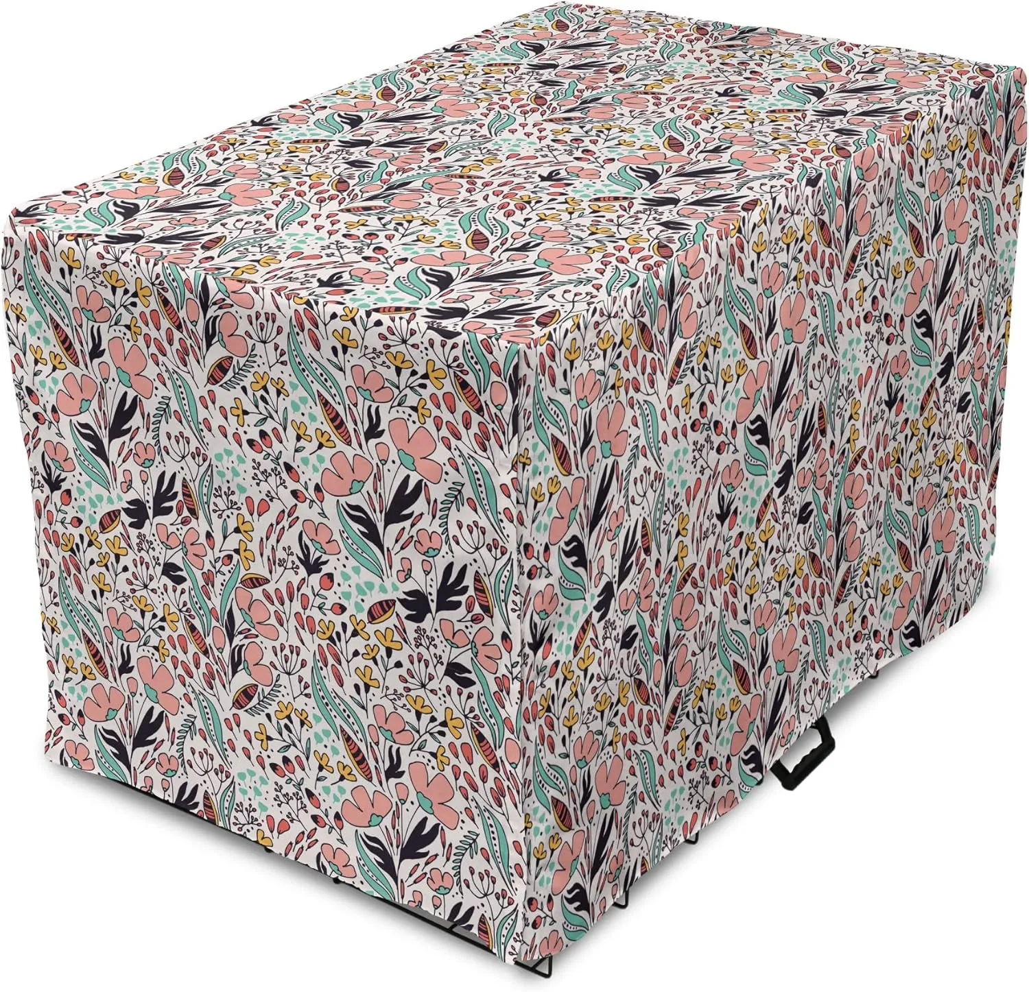 Ambesonne Wildflower Dog Crate Cover, Colorful Romantic Spring Buds Flowers and Leaves Repetition, Easy to Use Pet Kennel Cover for Medium Large Dogs, 42 Inch, Blush Salmon
