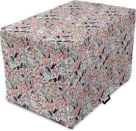 Ambesonne Wildflower Dog Crate Cover, Colorful Romantic Spring Buds Flowers and Leaves Repetition, Easy to Use Pet Kennel Cover for Medium Large Dogs, 42 Inch, Blush Salmon