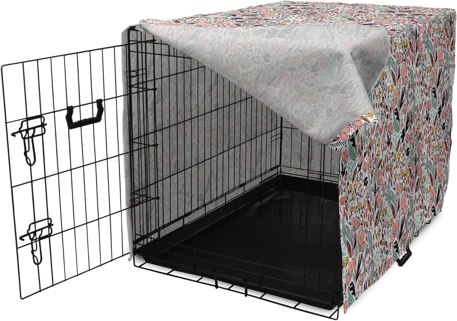 Ambesonne Wildflower Dog Crate Cover, Colorful Romantic Spring Buds Flowers and Leaves Repetition, Easy to Use Pet Kennel Cover for Medium Large Dogs, 42 Inch, Blush Salmon