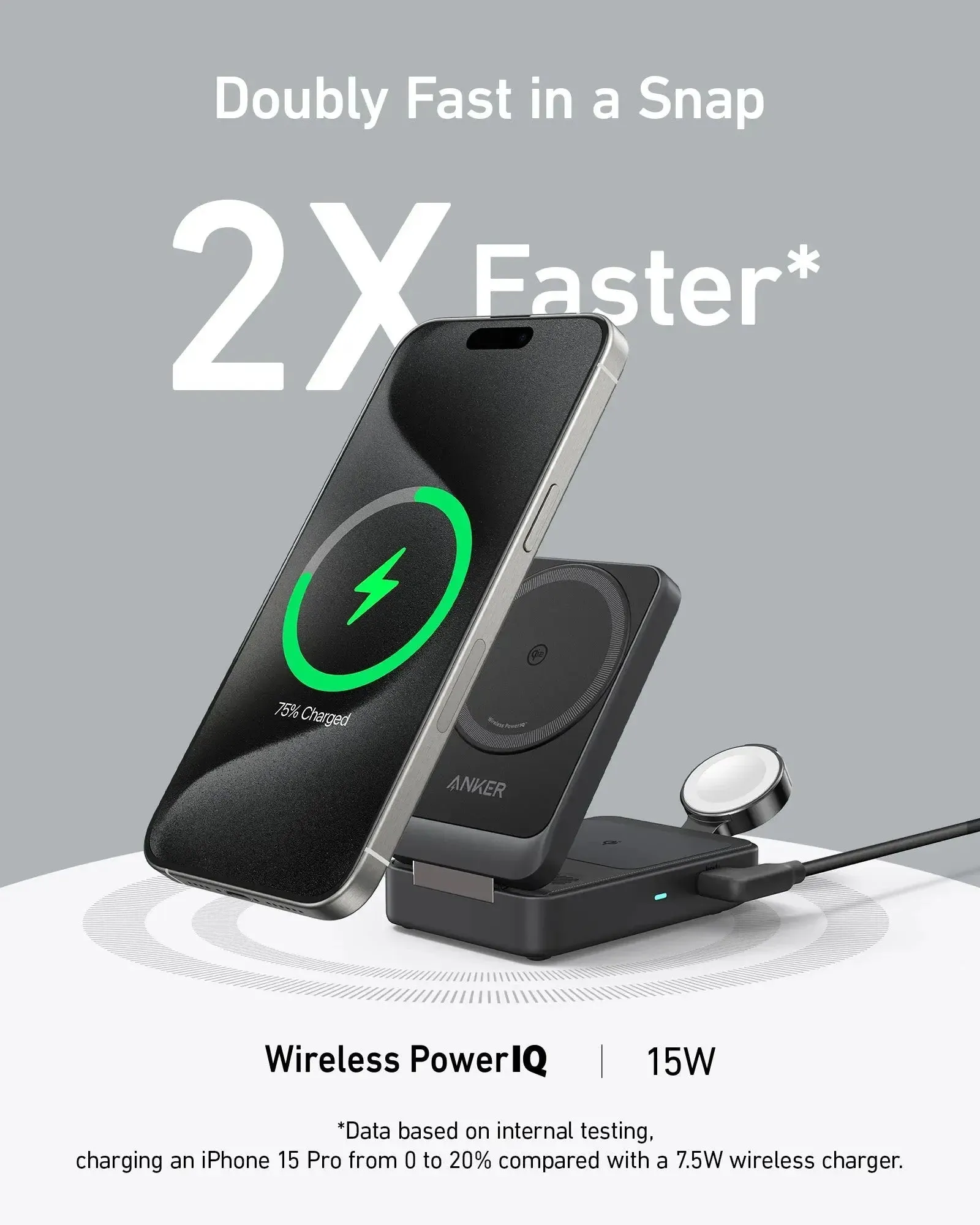 Anker MagGo 15W 3-in-1 Charging Station Qi2 Certified Wireless Charger B2557