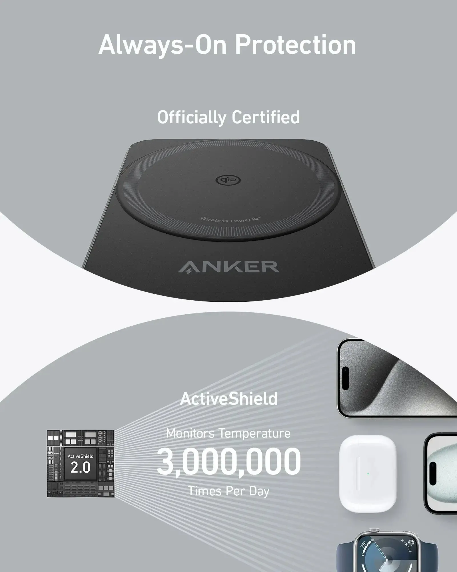 Anker MagGo 15W 3-in-1 Charging Station Qi2 Certified Wireless Charger B2557