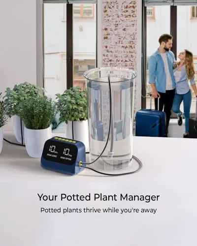 Automatic Watering System for Potted Plants, DIY Drip Irrigation Kit with Smart Timer, Waterproof LED Display & Large Capacity Battery, Precise Distribution of Water