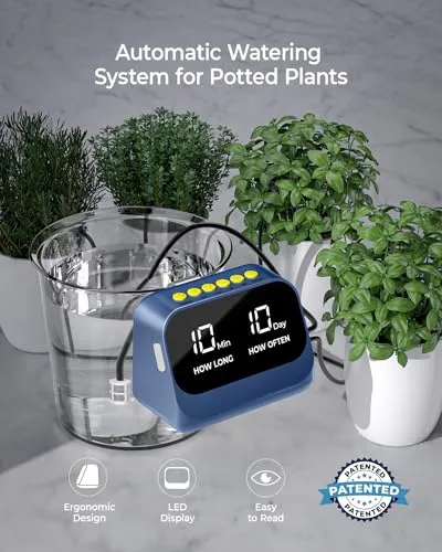 Automatic Watering System for Potted Plants, DIY Drip Irrigation Kit with Smart Timer, Waterproof LED Display & Large Capacity Battery, Precise Distribution of Water