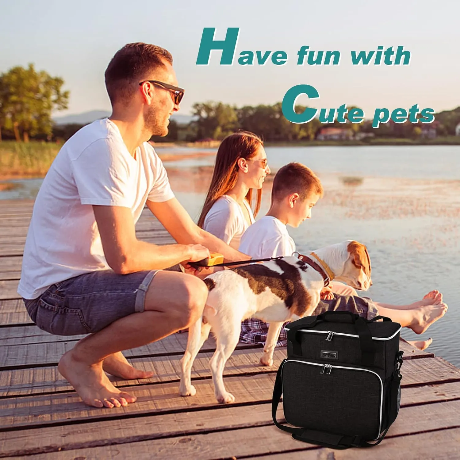 BAGLHER Dog Travel Bag, Pet Travel Bag (All Pet Travel Supplies), with 2 Pet Food Containers and 2 Collapsible Silicone Bowls; Essential Kits for Pet Travel Black