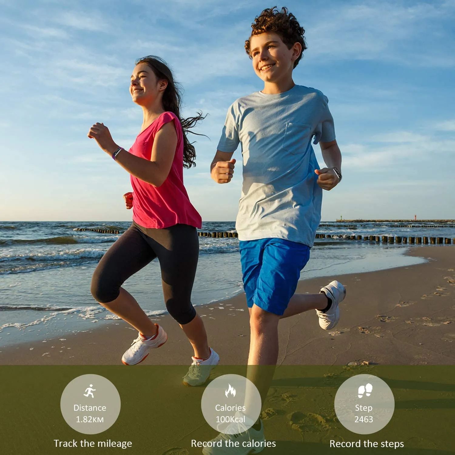 BIGGERFIVE Kids Fitness Tracker Watch for Girls Boys, Waterproof Slim Activity Tracker with Pedometer, Calorie Counter, Sleep Monitor, Silent Alarm Clock Blue/Green
