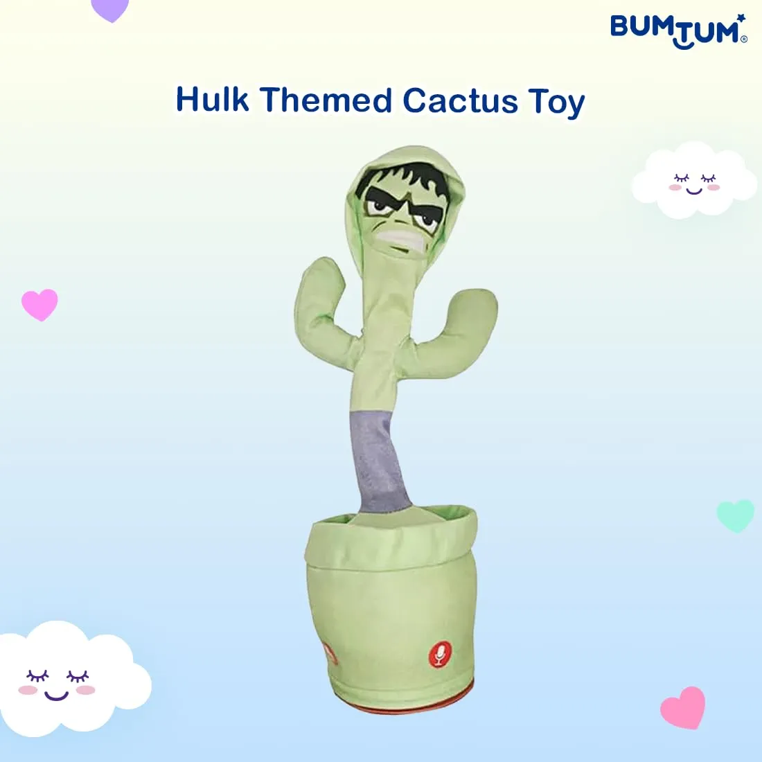 Bumtum Dancing Singing Hulk Theme Character Toy, Wriggle & Singing for Babies & Kids, Plush Musical Electronic Toys, Voice Recording Repeats(Bright Green), 1 Count