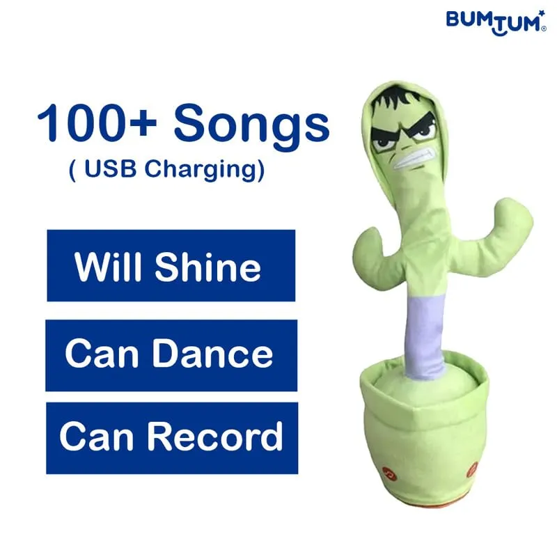 Bumtum Dancing Singing Hulk Theme Character Toy, Wriggle & Singing for Babies & Kids, Plush Musical Electronic Toys, Voice Recording Repeats(Bright Green), 1 Count