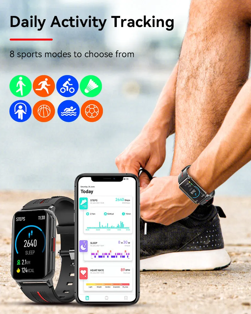 Carkira HT26 2022 Men Ladies Smart Watch, IP67 Waterproof Fitness Tracker Watch with Sleep Heart Rate Black