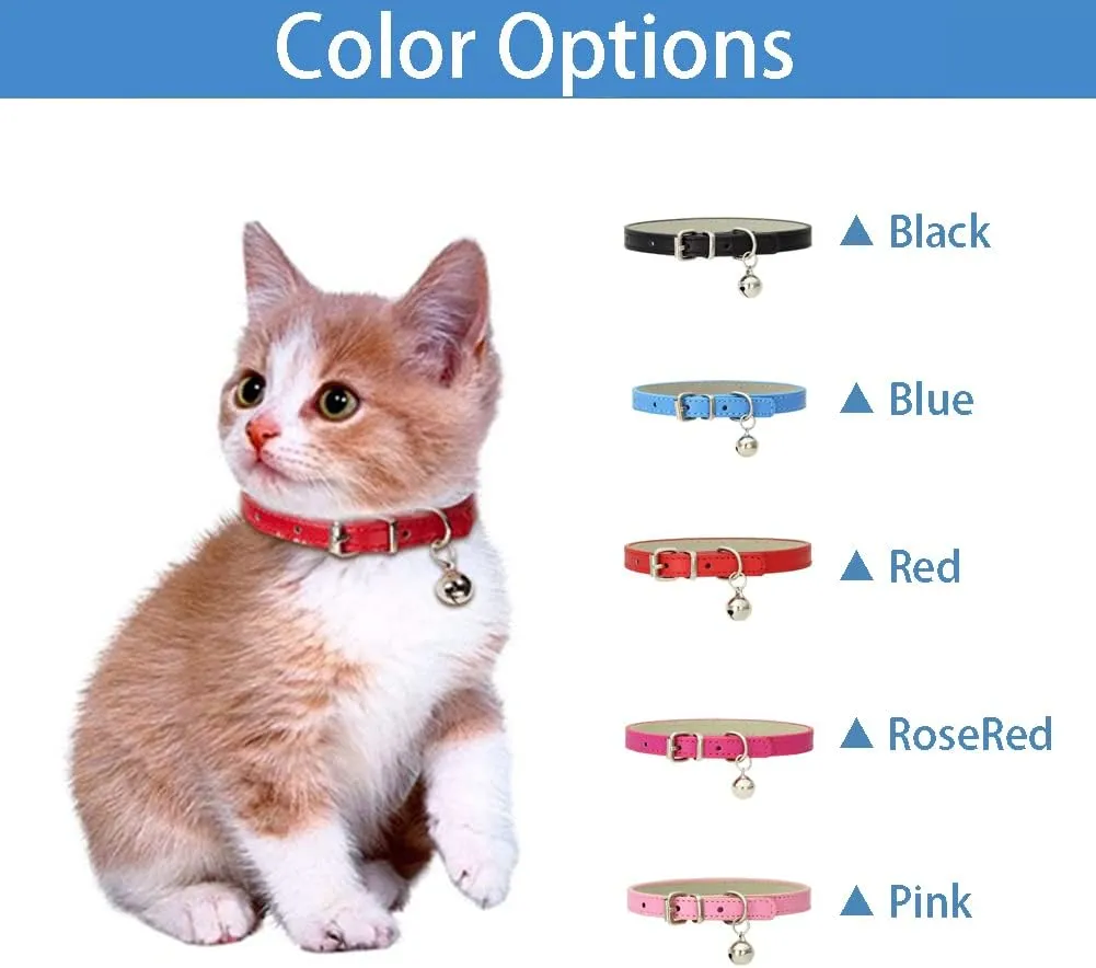 Cat Collar with Bells Cute for Boy Cats, Girl Cats Leather Cat Collars Accessories for Pet Collars Adjustable for Cat(Pink)