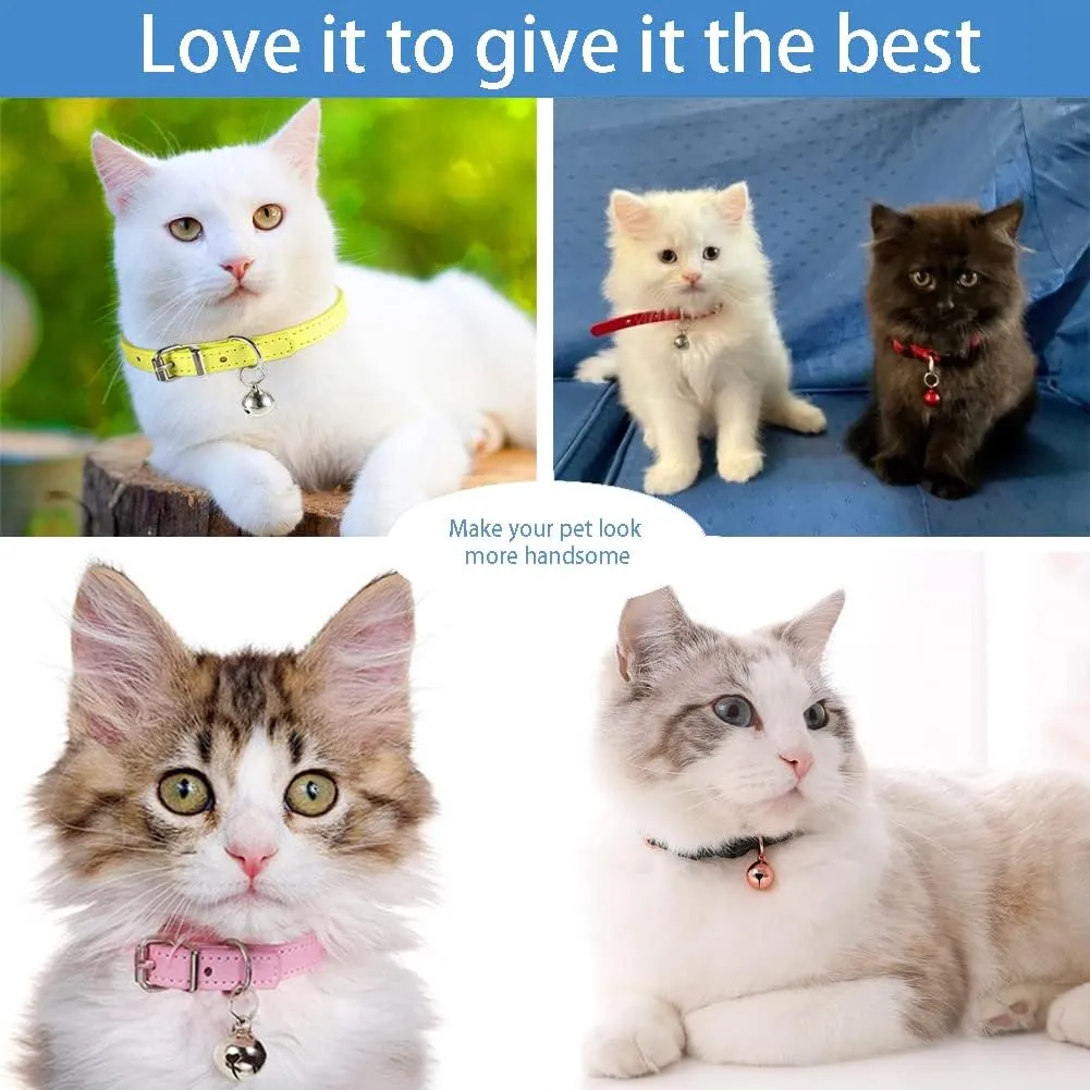 Cat Collar with Bells Cute for Boy Cats, Girl Cats Leather Cat Collars Accessories for Pet Collars Adjustable for Cat(Pink)