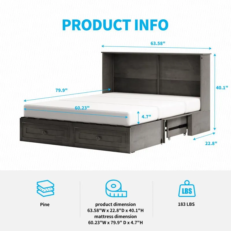 Cecer Multifunctional Murphy Bed Cabinet with USB Charging Station