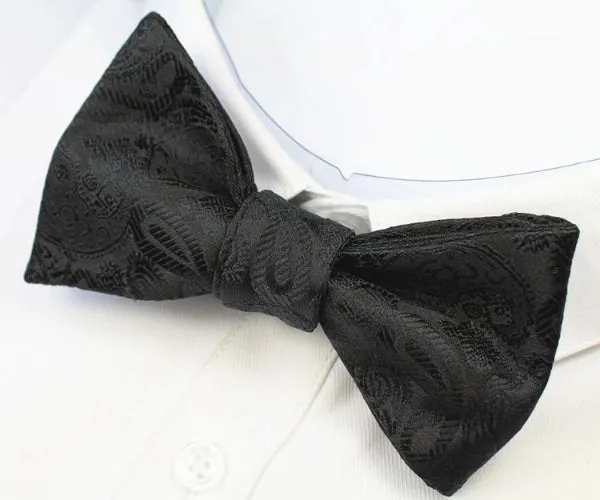 Classy Men Black Paisley Silk Self-Tie Bow Tie