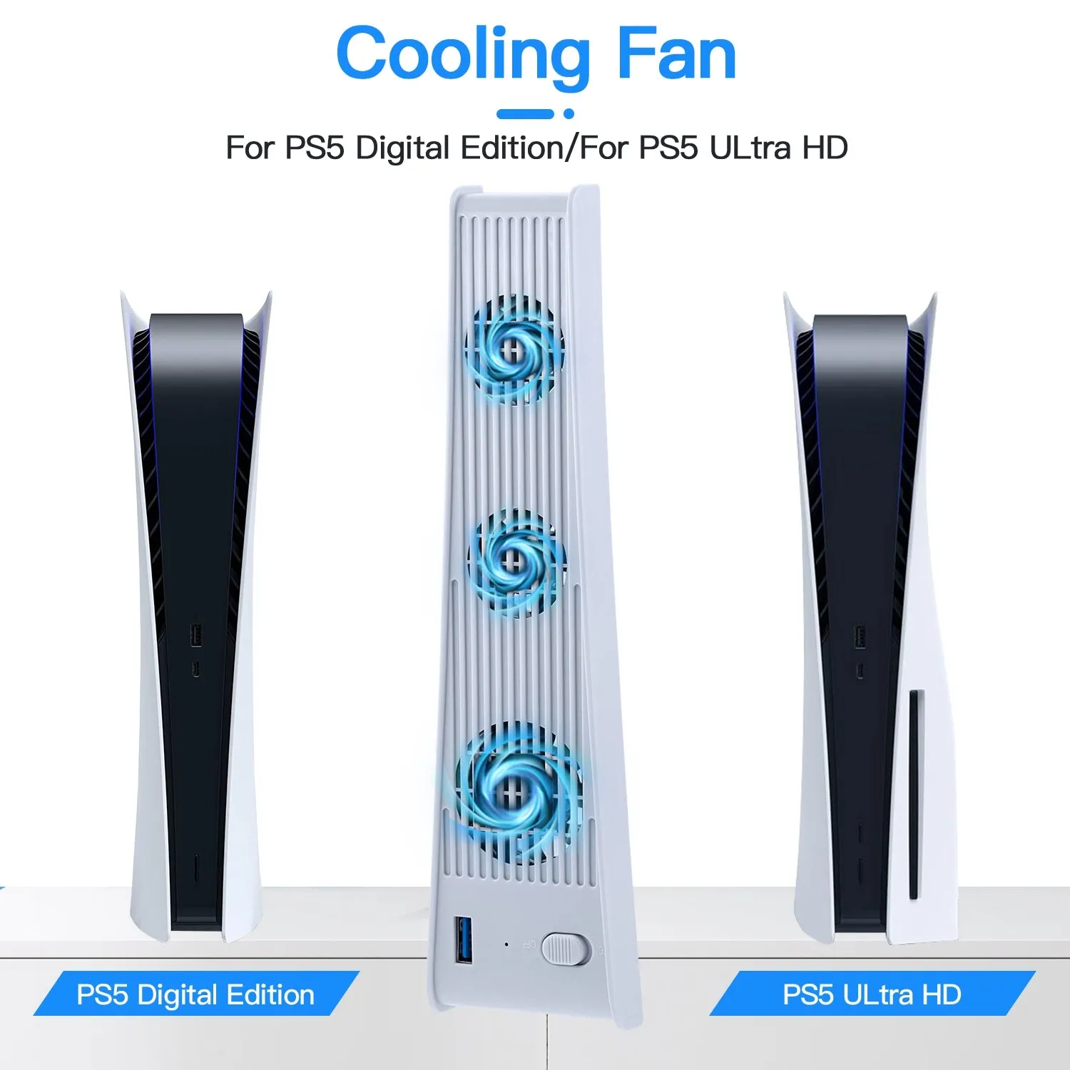 Cooling Stand Vertical Stand for PS5 DE/UHD with 3 Cooling Fan-White
