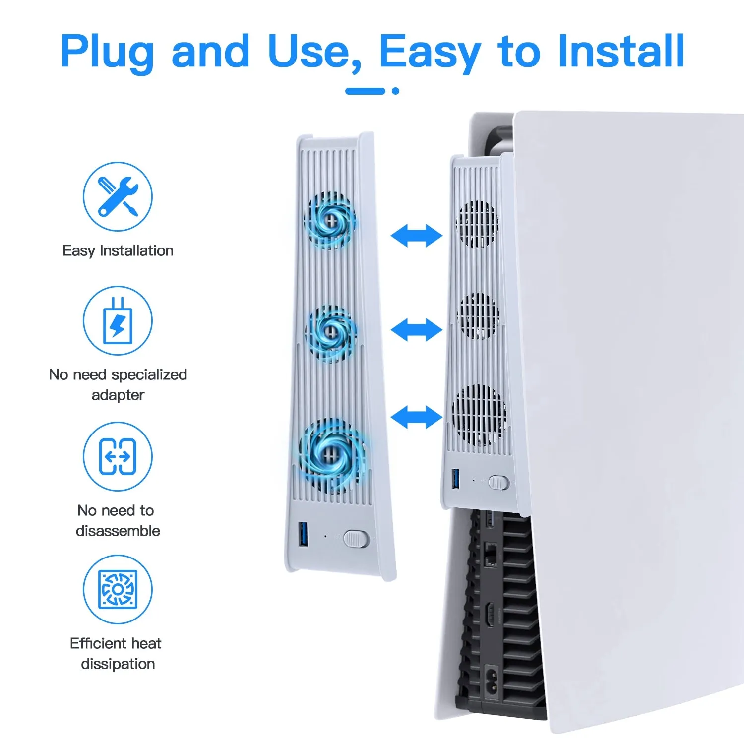 Cooling Stand Vertical Stand for PS5 DE/UHD with 3 Cooling Fan-White