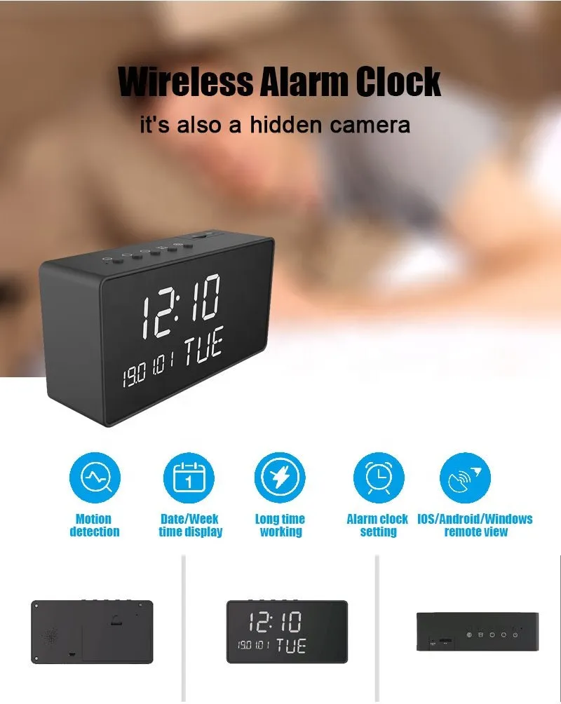 CRONY C1 Tuya App clock 1080P HD Wireless Camera APP Smart WIFI Wireless Motion Detection Hidden Alarm Clock Camera 1080P