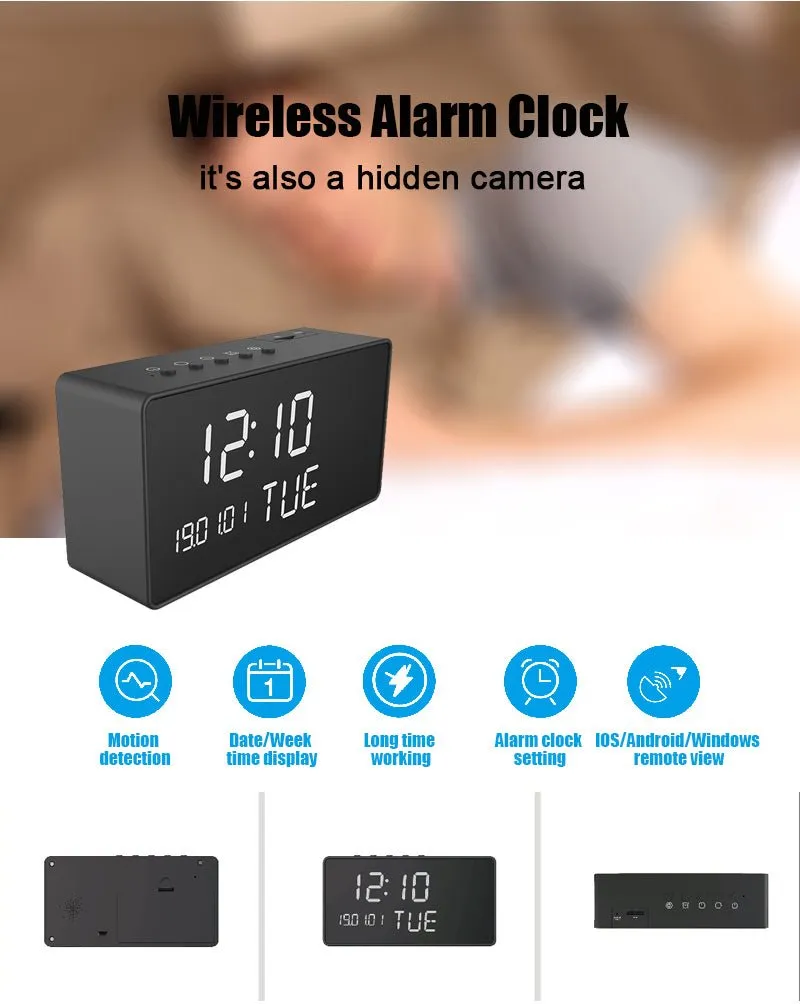 CRONY C1 Tuya App clock 1080P HD Wireless Camera APP Smart WIFI Wireless Motion Detection Hidden Alarm Clock Camera 1080P