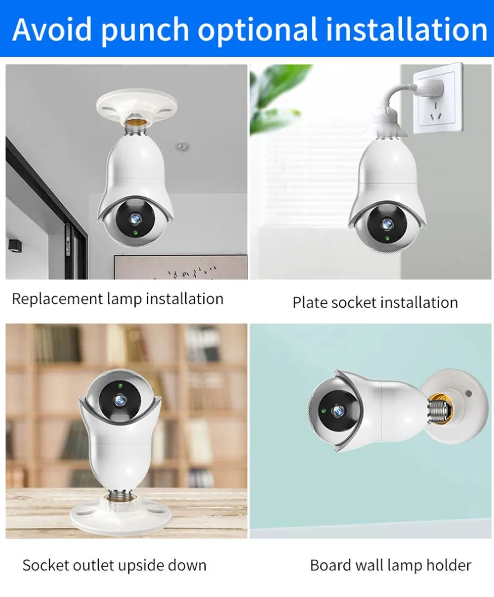 CRONY TC76 5G Wifi Dual-band light bulb HD IP Camera Wifi Bulb Camera 360 Panoramic Camera Surveillance Camera