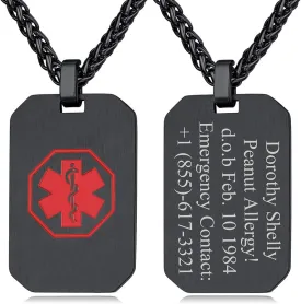 Custom4U Personalized Medical Alert Necklace for Men/Women Custom Made Engraved Emergency Med ID Dog Tag/Heart/Round Pendant Gold/Black/Stainless Steel with Chain 24 Inches