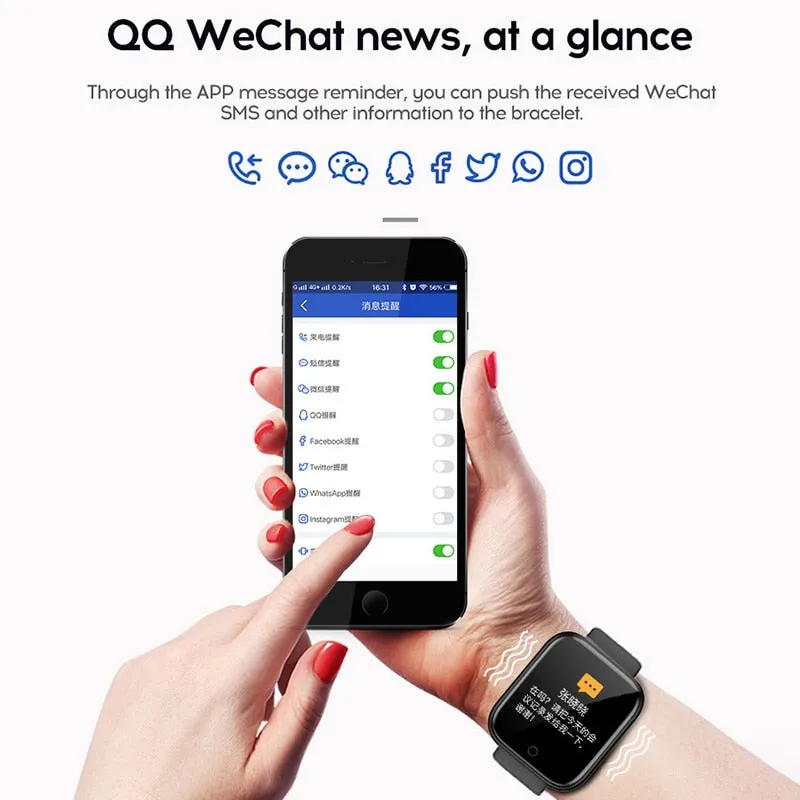 D20 Smart Watch Waterproof Bluetooth Blood Pressure Fitness Tracker Heart Rate Monitor Smartwatch For Apple IOS Android