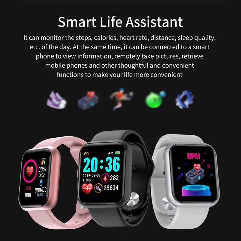D20 Smart Watch Waterproof Bluetooth Blood Pressure Fitness Tracker Heart Rate Monitor Smartwatch For Apple IOS Android