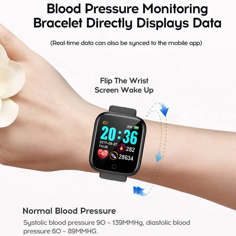 D20 Smart Watch Waterproof Bluetooth Blood Pressure Fitness Tracker Heart Rate Monitor Smartwatch For Apple IOS Android