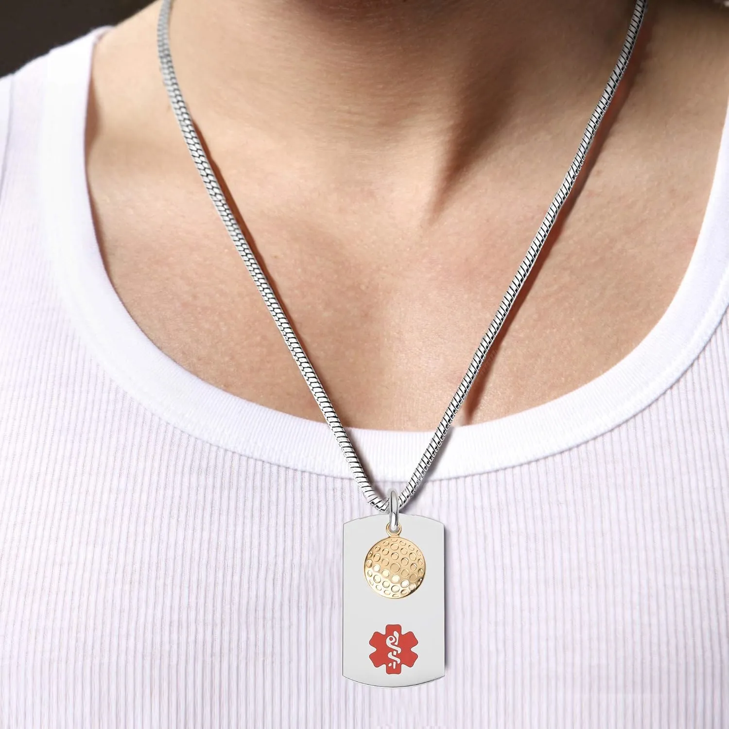Divoti Deep Custom Laser Engraved PVD Ball Dangle Charm Medical Alert Necklace for Men/Women, Medical ID Necklace, Medical Dog Tag and (24/28 in) Chain w/Free Engraving